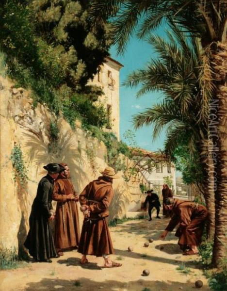 A Holy Game Of Boules Oil Painting - Jean-Charles Meissonier