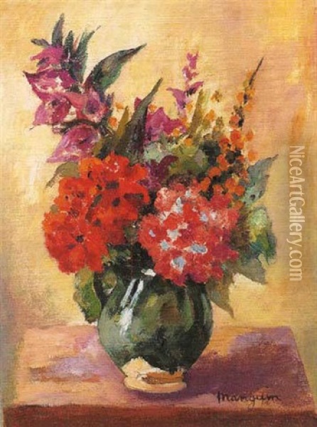 Bouquet De Fleurs Dans Un Pot Vert Oil Painting - Henri Charles Manguin