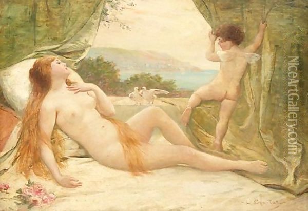 Venus And Cupid Oil Painting - Louis Courtat