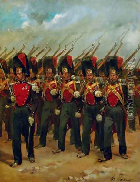 French soldiers marching Oil Painting - Henri-Louis Dupray