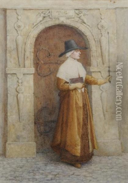 A Puritan Standing At A Doorway. Oil Painting - Henry Towneley Green
