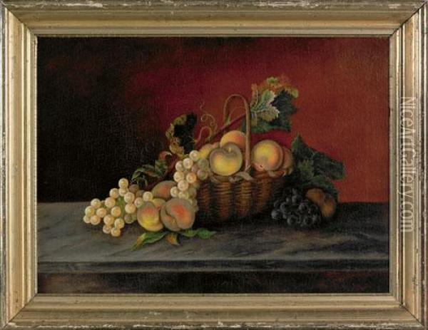 Still Life With A Basket Of Fruit Atop A Marble Pier Table Oil Painting - Mary Jane Peale
