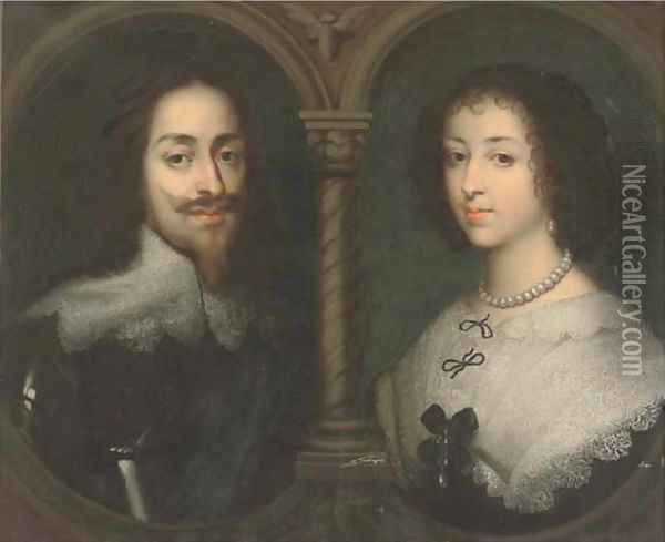 Portrait of King Charles I (1600-1649) and Queen Henrietta Maria (1609-1669) Oil Painting - English School