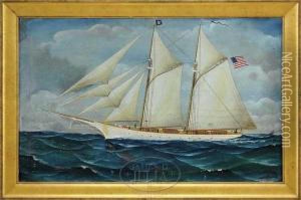 Portrait Of A Two-masted Schooner Oil Painting - Otto Muhlenfeld
