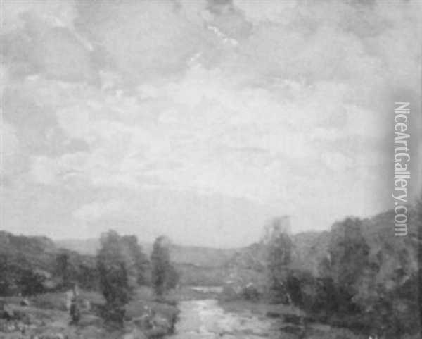 Moonrise Souhegan River New Ipswich, N.h. Oil Painting - William Jurian Kaula