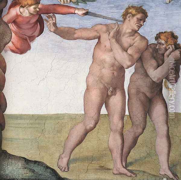 Expulsion from Garden of Eden 1509-10 Oil Painting - Michelangelo Buonarroti