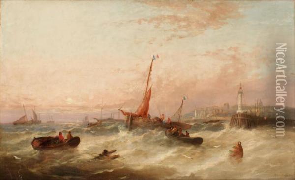 Batar Pa Stormigt Hav. Oil Painting - Edwin Hayes