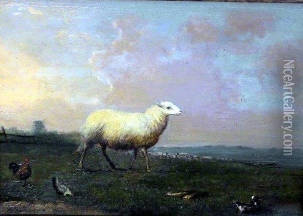 Weidendes Schaf Und Federvieh Oil Painting - Franz van Severdonck