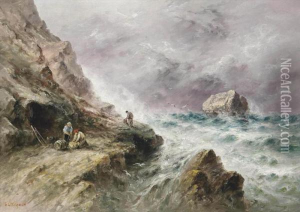 Mussel Gatherers On The Jersey Foreshore Oil Painting - S.L. Kilpack