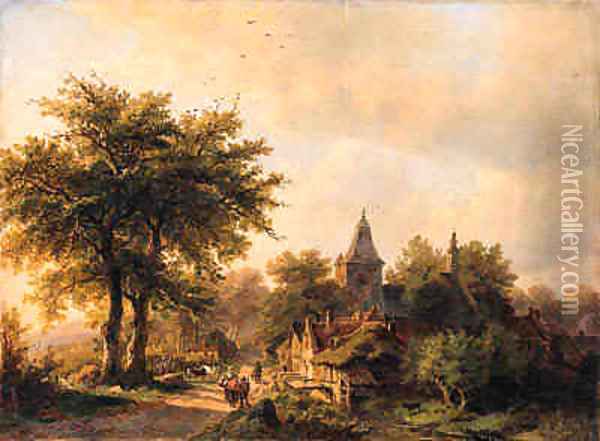 A village street in summer Oil Painting - Johann Bernard Klombeck