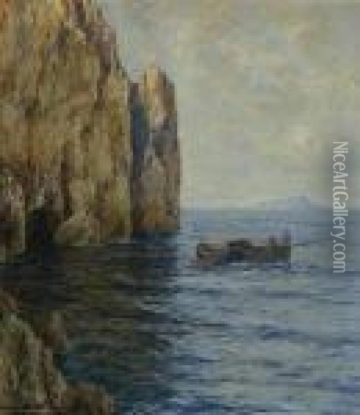 Felsenkuste Auf Capri. Oil Painting - Albert Wenk