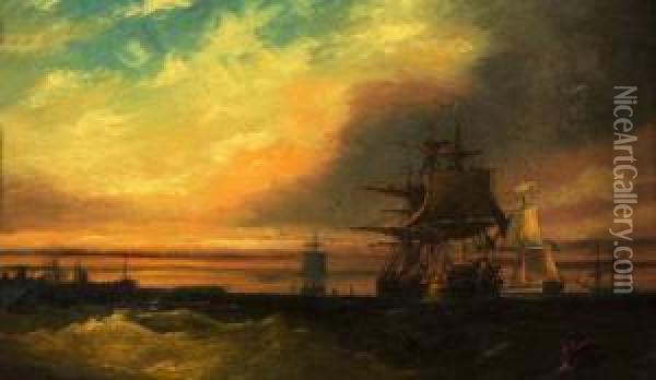 Chatham At Sunset 1869 Oil Painting - Charles Thorneley