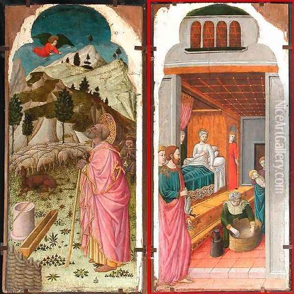 The Angel Appearing to Joachim; The Birth of the Virgin 1440s Oil Painting - Francesco da Rimini Giovanni