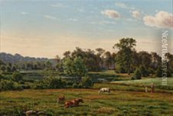 Grazing Cows Near Lake Gurre, Denmark Oil Painting - Carsten Henrichsen