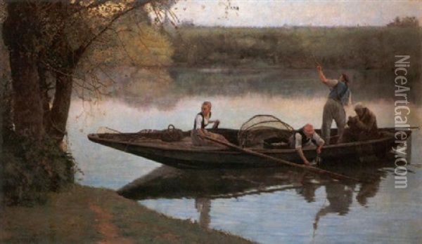 A Pesca Sul Lago Oil Painting - Joseph Felix Bouchor