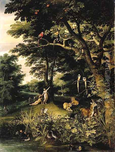 Adam and Eve in the Garden of Eden Oil Painting - Jan Brueghel the Younger