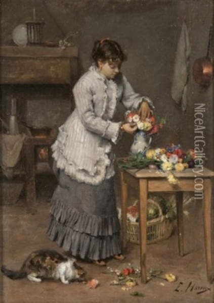 La Composition Du Bouquet Oil Painting - Ernest Victor Hareux