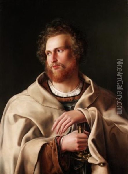 Portrait Of A Christian Soldier Oil Painting - Gustav (Augustin G.) Lasinsky