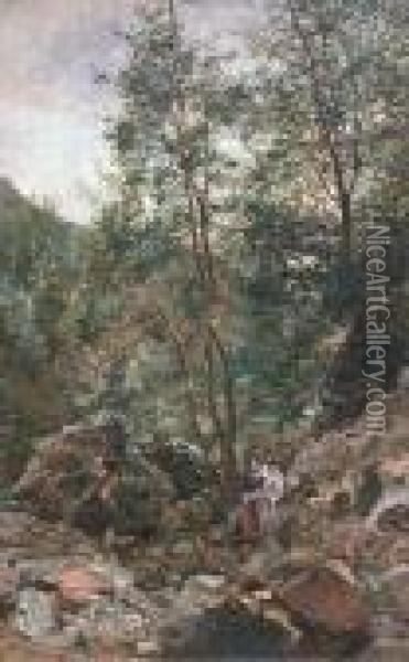 Figures By A Woodland Stream Oil Painting - John Blake Macdonald
