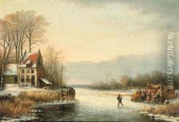 Figures On The Ice With A 'koek En Zopie' Beyond Oil Painting - Cornelis Kimmel