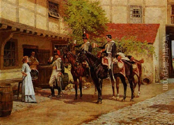 La Halte Des Hussards Oil Painting - William Barnes Wollen