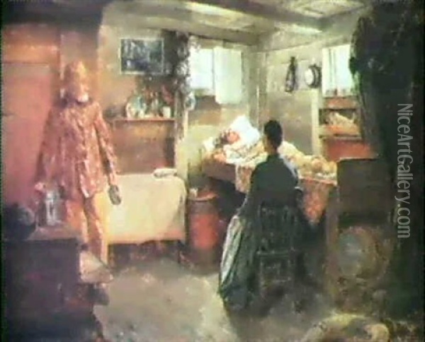 Interior Of Fisherman's Cottage Oil Painting - Charles Dater Weldon