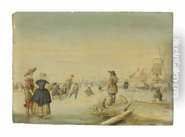 Figures Skating On A Frozen Lake Oil Painting - Hendrick Avercamp