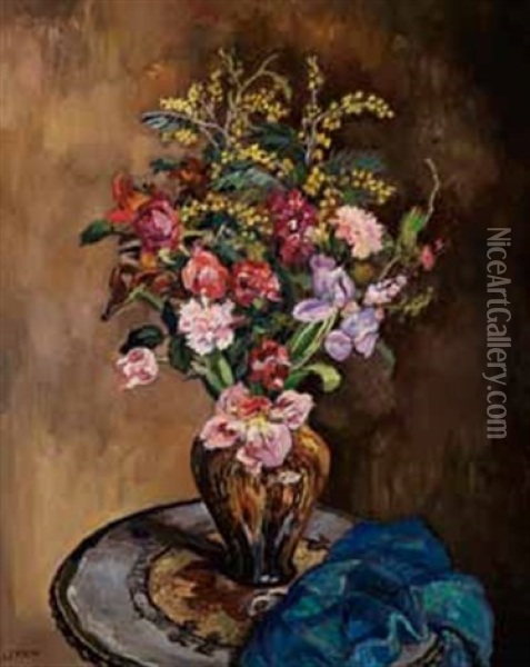 Vase De Fleurs Sur Un Gueridon Oil Painting - Marcel Francois Leprin