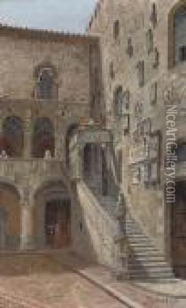 The Courtyard Of The Bargello, Florence Oil Painting - Antonietta Brandeis