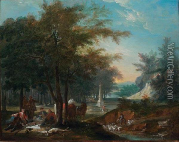 Dejeuner De Chasse Dans Un Paysage Oil Painting - Jean-Baptiste Oudry