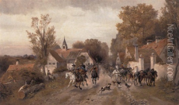 The Approaching Cavalry Oil Painting - Alfred Ritter von Malheim Friedlaender