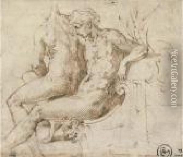 Two Lovers Seated On A Couch Oil Painting - Girolamo Francesco Maria Mazzola (Parmigianino)