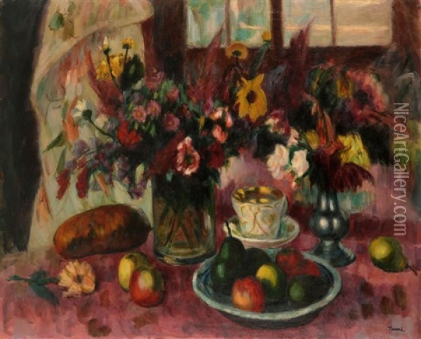 Nature Morte Au Bouquet Et Fruits Oil Painting - Eugene Tirvert