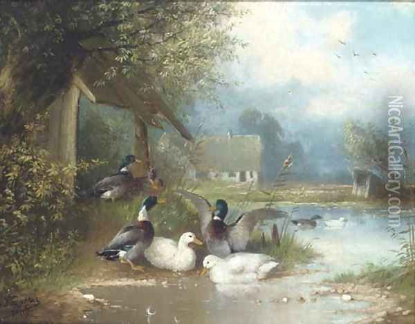 The duck pond Oil Painting - Wilhelm Scheurer