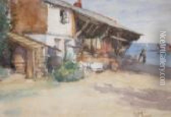 Sail Loft, Newlyn. Oil Painting - William Langley
