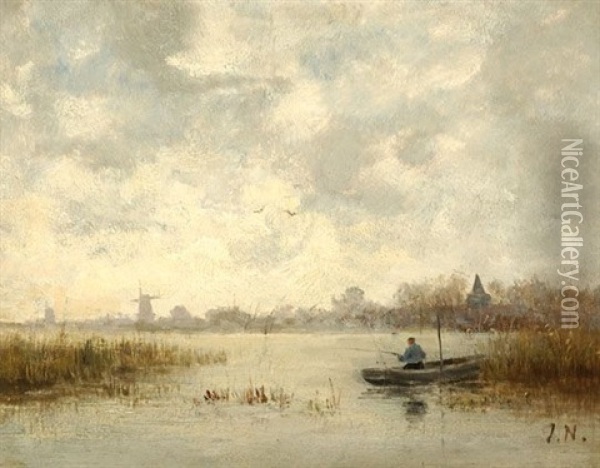 Fishing Boat On The Water Oil Painting - Jozef Neuhuys