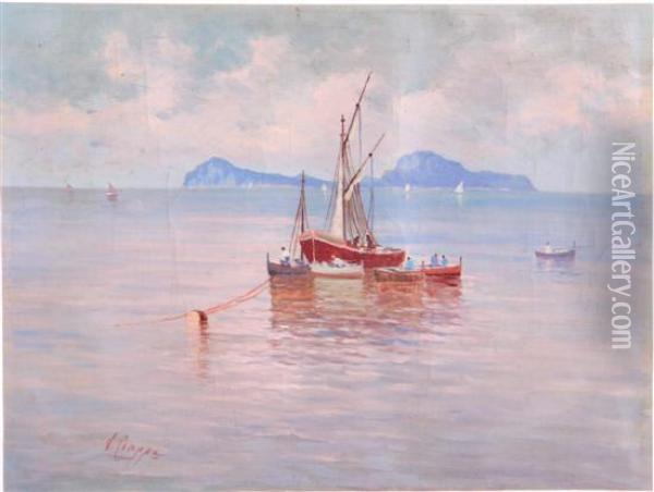 Fishermen In Bay Oil Painting - Vincenzo Ciappa