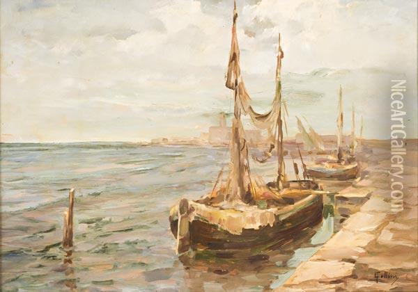 Barca Lungo Il Molo Oil Painting - Carlo Follini
