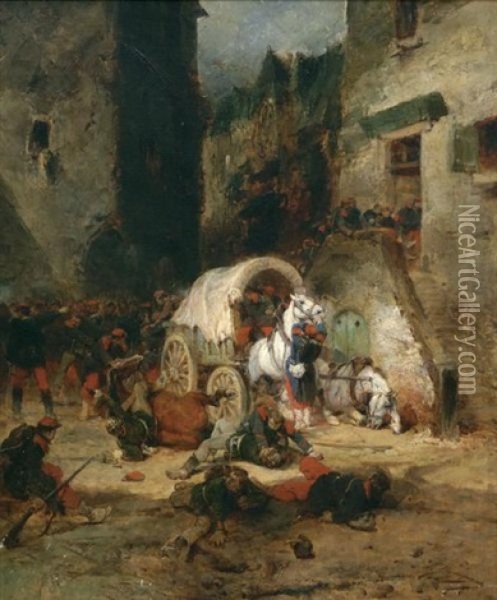 Crowded Village Scene Of The French Revolution Oil Painting - Wilfrid Constant Beauquesne
