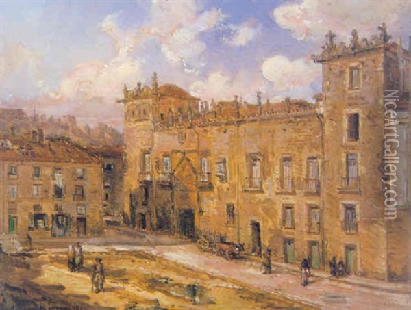 Vista Del Palacio Velasco, En Burgos Oil Painting - Louis Desire Thienon