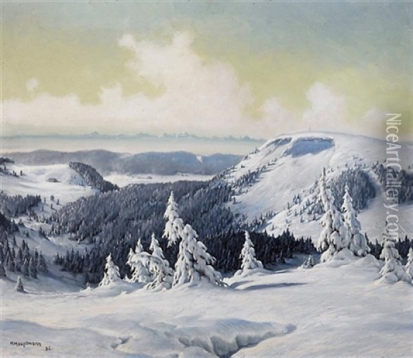 Blick Vom Verschneiten Feldberg (schwarzwald) Auf Die Vogesen Im Hintergrund Oil Painting - Karl Hauptmann