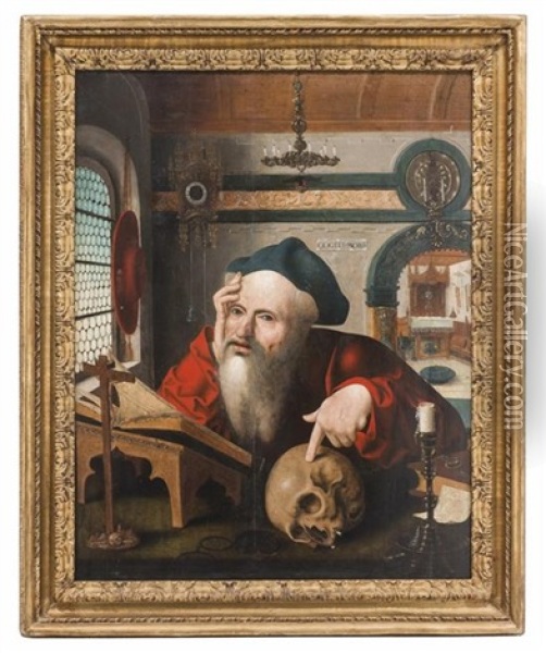 San Jeronimo En Su Estudio Oil Painting - Pieter Coecke van Aelst the Elder