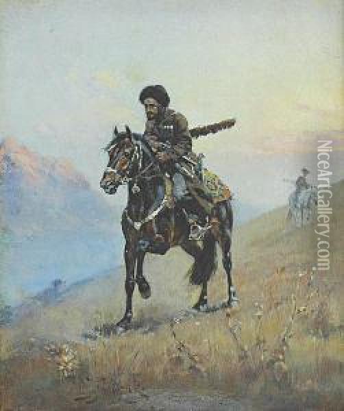 Kirgiz Na Koniu Oil Painting - Waclaw Pawliszak