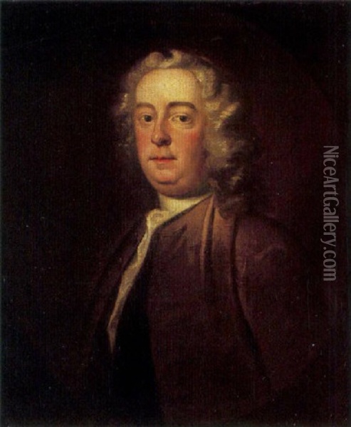 Portrait Of A Gentleman Wearing A Brown Coat Oil Painting - Thomas Hudson