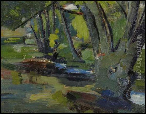 Willows By The Stream Oil Painting - John William Beatty