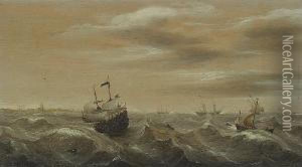 Dutch Shipping Offshore In Rough Seas Oil Painting - Cornelis Verbeeck