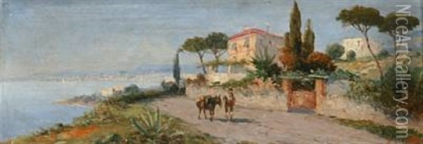 Summer Day In A Harbour City In Italy Oil Painting - Georg Fischhof