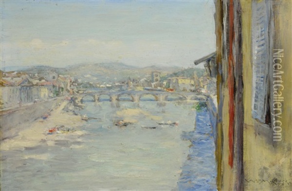The Arno Florence (ponte Alle Grazie) Oil Painting - William Merritt Chase