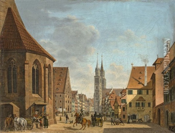 Die Konigstrasse In Nurnberg Mit Blick Auf St. Lorenz Oil Painting - Johann Adam Klein