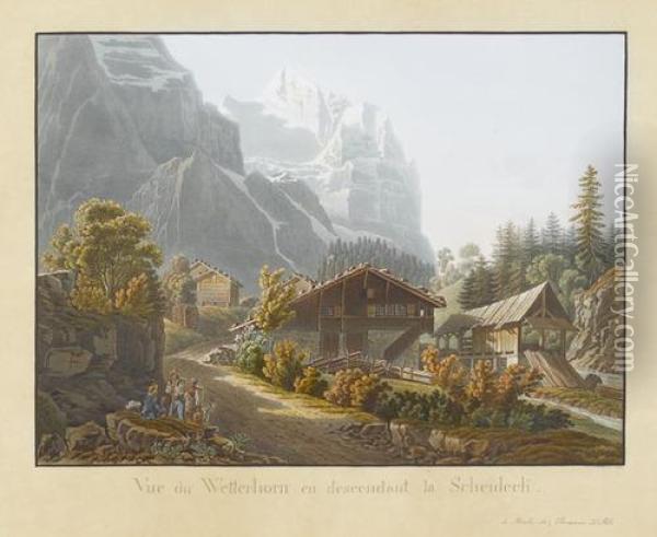 Vue Du Wetterhorn En Descendant La Scheideck Oil Painting - Peter Birmann